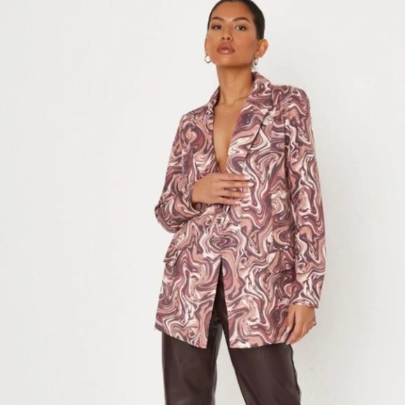 Missguided brown and pink marble print blazer jacket size small - Picture 2 of 8